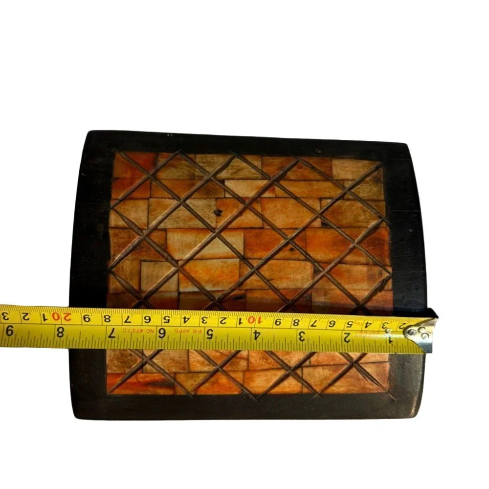 Unique Primitive Inlaid Wooden Box, Old World Vintage